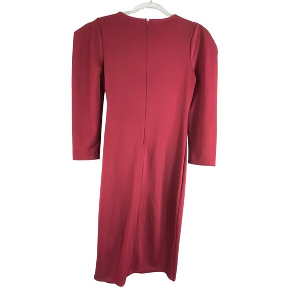 Fashion Nova Burgundy Long Sleeve Faux Wrap Dress Large Stretch Sexy Pinup Work - Picture 2 of 3